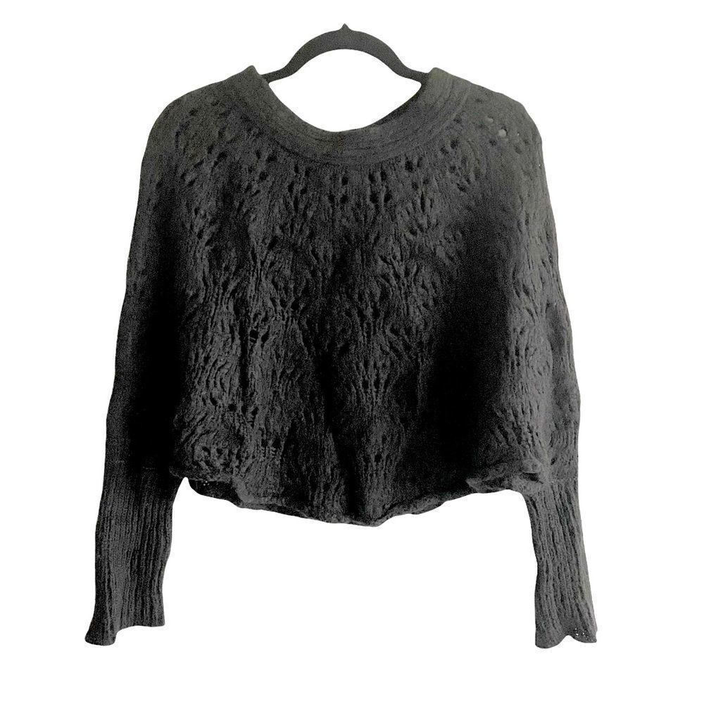 NOA NOA Black Mohair Wool Blend Cropped Pullover Poncho Sweater S/M